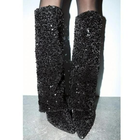 ZARA SEQUIN GAITER BOOTS - Picture 2 of 6